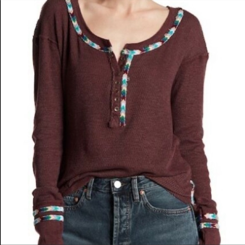 Free People Henley with patterned stitching